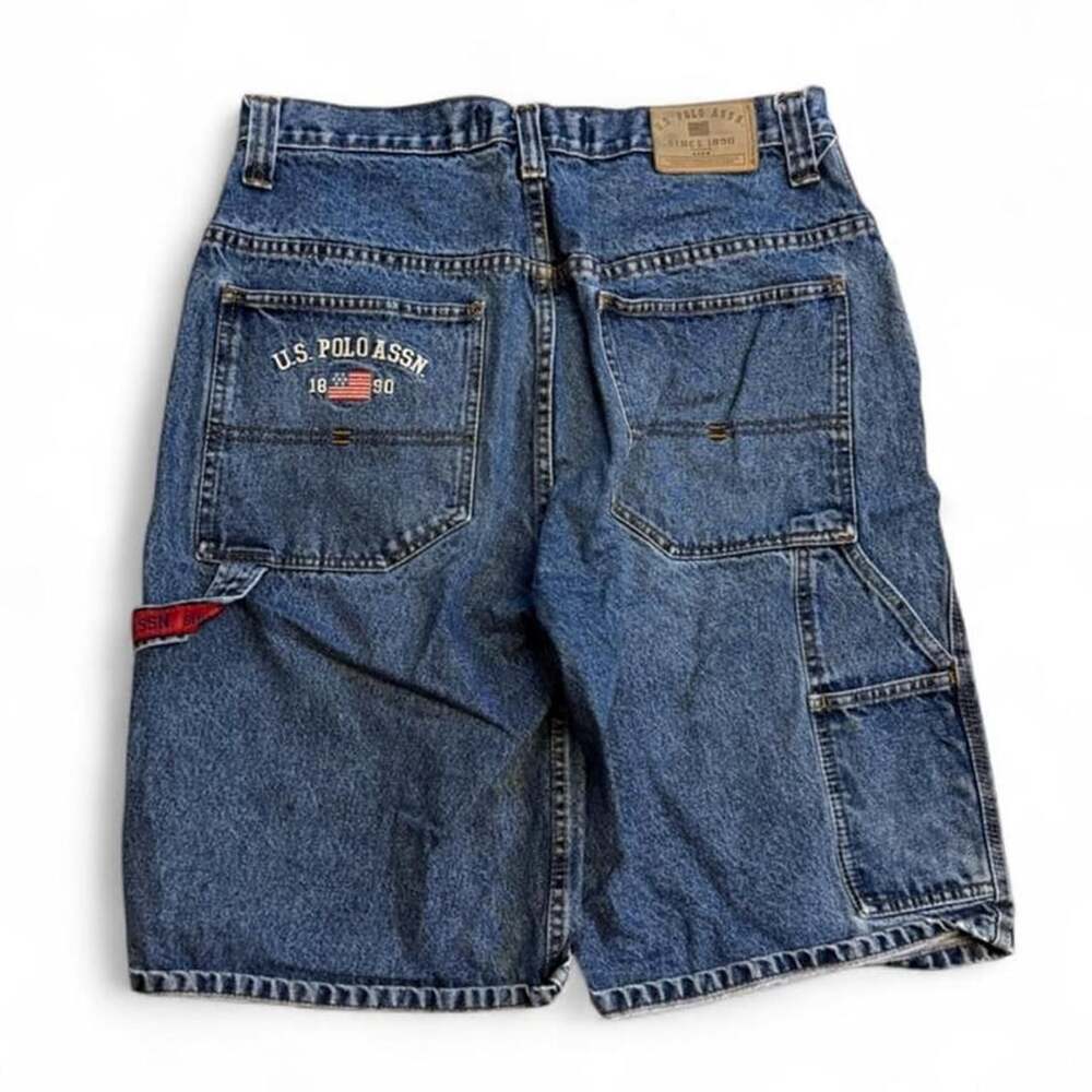 U.S. Polo Assn. Denim Cargo Jorts Size 33 Medium Wash Y2K Carpenter Shorts